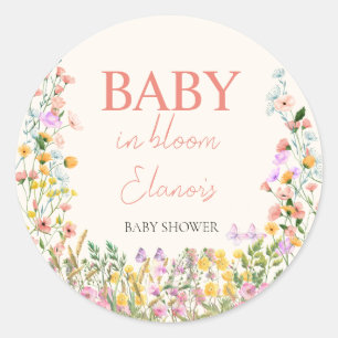Sticker Rond Bébé en Fleur Baby Shower Élégant Fille Fleur Sauv