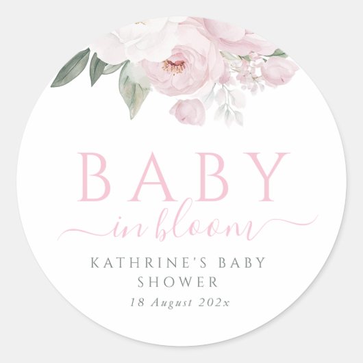 Sticker Rond bébé en fleur baby shower fleuri rose (Devant)