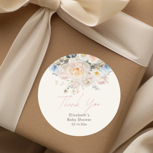 Sticker Rond Bébé En Fleur Baby shower rose Floral