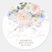 Sticker Rond Bébé En Fleur Baby shower rose Floral (Devant)
