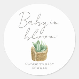 Sticker Rond Bébé en fleur Baby shower Succulent simple