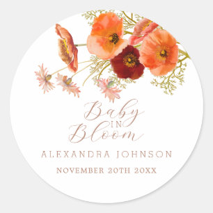 Sticker Rond Bébé en Fleur Bohème Fleurs d'Automne Baby Shower 
