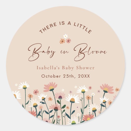 Sticker Rond Bébé en Fleur Boho Chic Floral Jardin Fête Douche (Devant)