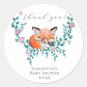 Sticker Rond Bébé en Fleur Bois Fox Merci de verdure (Devant)