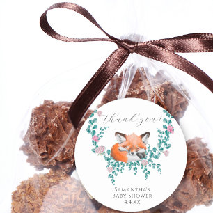 Sticker Rond Bébé en Fleur Bois Fox Merci de verdure