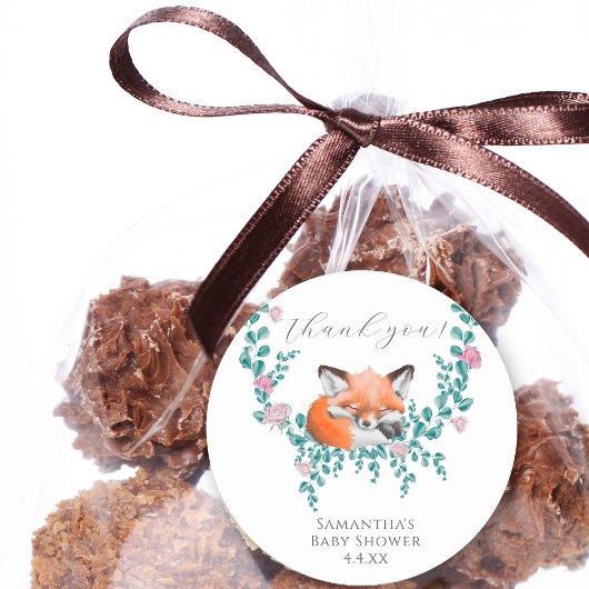 Sticker Rond Bébé en Fleur Bois Fox Merci de verdure