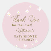 Sticker Rond Bébé en Fleur Daisy Rose Fille Douche Merci (Devant)