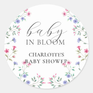 Sticker Rond Bébé en fleur Élégant Baby shower Fleur sauvage