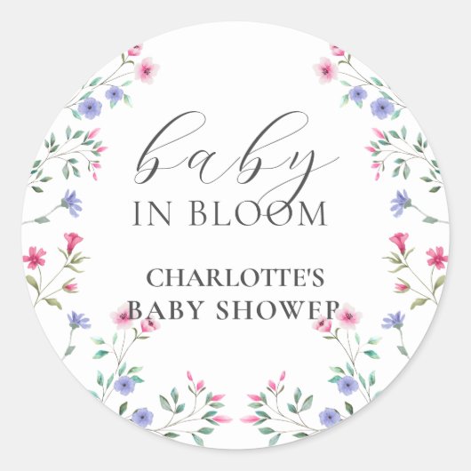 Sticker Rond Bébé en fleur | Élégant Baby shower Fleur sauvage (Devant)