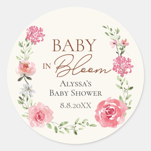 Sticker Rond Bébé En Fleur Fleur Baby shower À Thème Personnali (Devant)