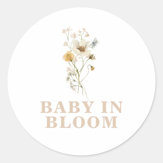 Sticker Rond Bébé en Fleur Fleur sauvage Baby shower boho éléga (Devant)