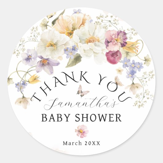 Sticker Rond Bébé en fleur Fleur sauvage Baby shower rustique (Devant)