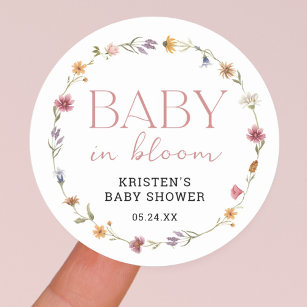 Sticker Rond Bébé En Fleur Fleur sauvage Floral Baby shower fil