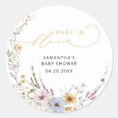Sticker Rond Bébé en fleur Fleur sauvage mignon Baby shower (Devant)