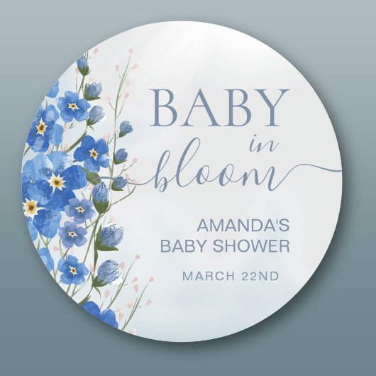 Sticker Rond Bébé en Fleur Garçon Bleu Floral Douche