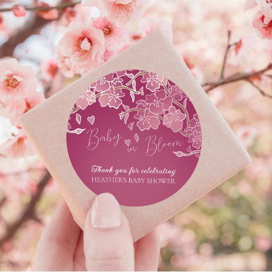Sticker Rond Bébé En Fleur Printemps Cherry Blossom Douche