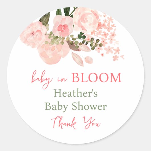 Sticker Rond Bébé en fleurs Baby shower floral (Devant)