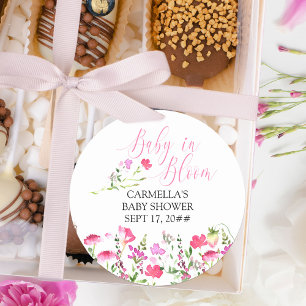 Sticker Rond Bébé en fleurs Baby Shower Rose Fleur Sauvage