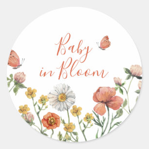 Sticker Rond Bébé en fleurs Fête de bébé thème fleurs sauvages