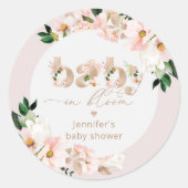 Sticker Rond Bébé en fleurs fille baby shower élégant (Devant)