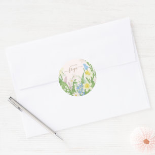 Sticker Rond Bébé en fleurs Printemps Baby shower de Pâques