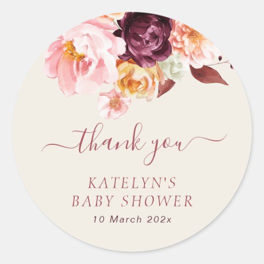 Sticker Rond bébé en fleurs shower bébé automne floral (Devant)