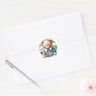 Sticker Rond Bébé en Jean Bleu Ours en Denim Cadeau pour Baby S