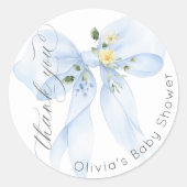 Sticker Rond Bébé en Merci Floral Bow bleu fleur (Devant)