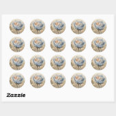 Sticker Rond Bébé endormi fleur bleue Merci (Feuille)