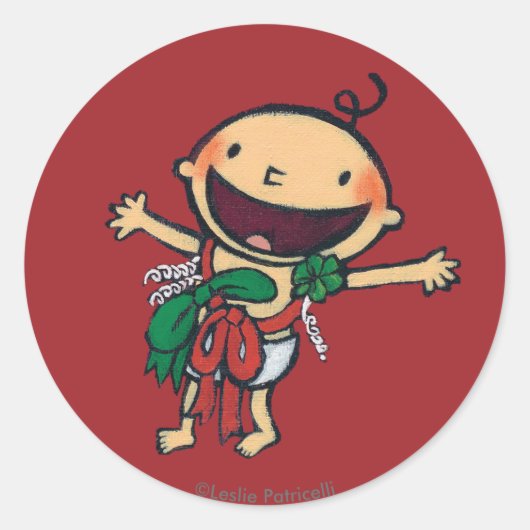 Sticker Rond Bébé enrobé dans les vaches pour Noël (Devant)