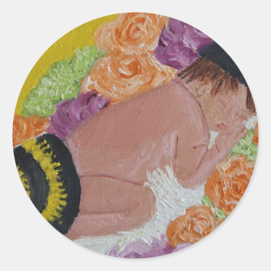 STICKER ROND BÉBÉ ET BÂTIMENTS DE JARDIN FLEURIER (Devant)