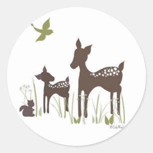 Sticker Rond Bébé et cerf maman
