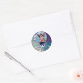 Sticker Rond BÉBÉ FAIRY AVEC DES POIDS EN PARKLES bleu vert (Enveloppe)