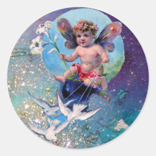 Sticker Rond BÉBÉ FAIRY AVEC DES POIDS EN PARKLES bleu vert