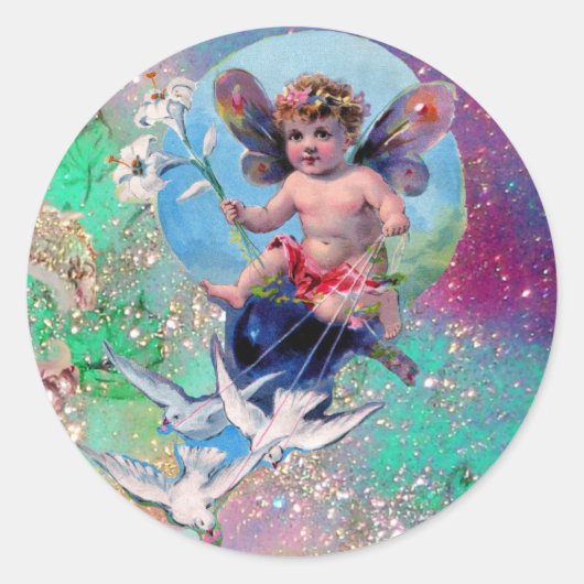 Sticker Rond BÉBÉ FAIRY AVEC DES POIDS EN PARKLES bleu vert (Devant)