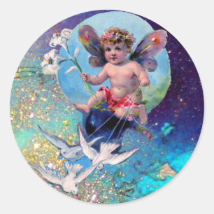 Sticker Rond BÉBÉ FAIRY AVEC DES POIDS EN PARKLES bleu vert