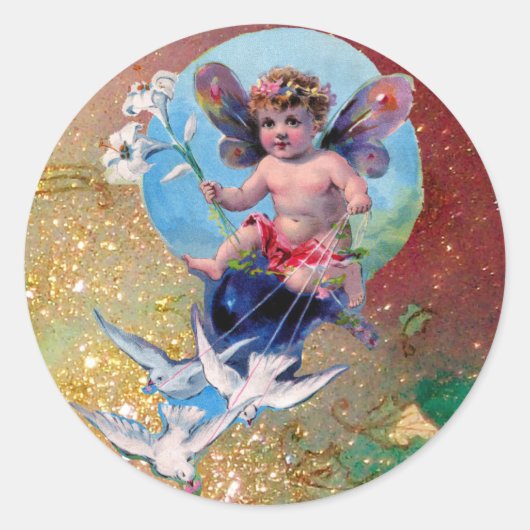 Sticker Rond BÉBÉ FAIRY AVEC DES POIGNES EN PARKLES jaune brun (Devant)