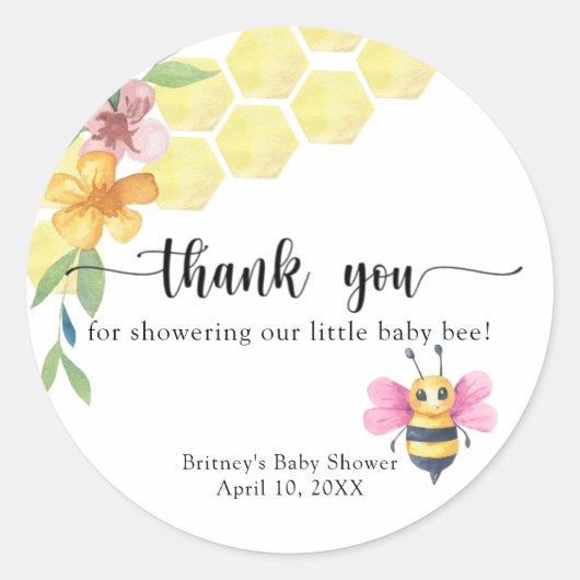 Sticker Rond Bébé fille abeille - merci (Devant)