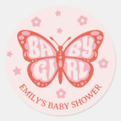 Sticker Rond Bébé fille Baby shower papillon rose Confetti (Devant)
