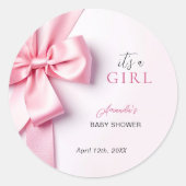 Sticker Rond Bébé Fille Cadeau Ruban Rose (Devant)