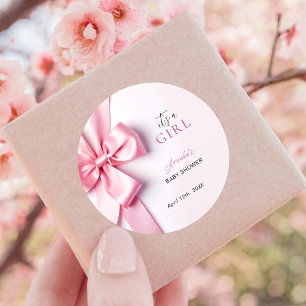 Sticker Rond Bébé Fille Cadeau Ruban Rose