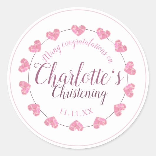 Sticker Rond Bébé fille christening rose & blanc cadeau de coeu (Devant)