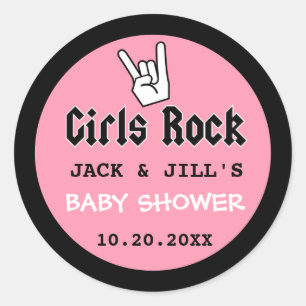 STICKER ROND BÉBÉ FILLE DOUCHE CONCERT INVITATION TICKET