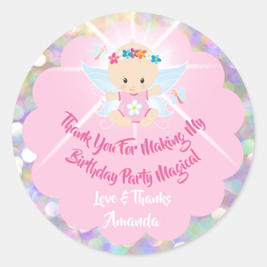 Sticker Rond Bébé Fille Douche Parties scintillant rose Princes (Devant)