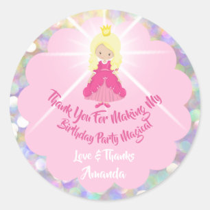 Sticker Rond Bébé Fille Douche Parties scintillant rose Princes
