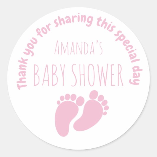 Sticker Rond Bébé fille Empreinte Baby shower rose classique ro (Devant)