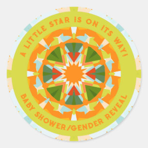 Sticker Rond Bébé Fille Garçon Shower Orange Vert Étoile Vif