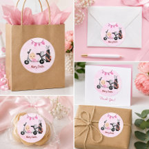 Bébé fille golfeuse pour Baby Shower sur fond rose
