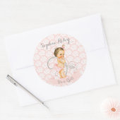 Sticker Rond Bébé Fille rose blanc & gris (Enveloppe)