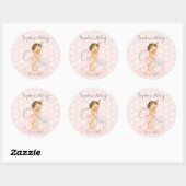 Sticker Rond Bébé Fille rose blanc & gris (Feuille)